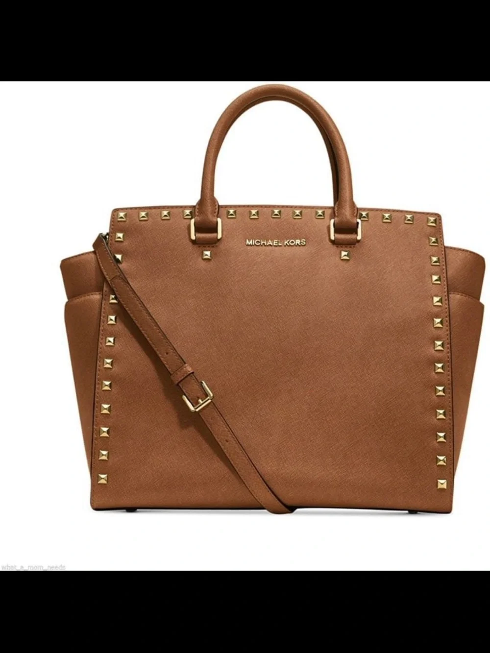 Michael Kors Brown Saffiano Leather Studded Satchel
